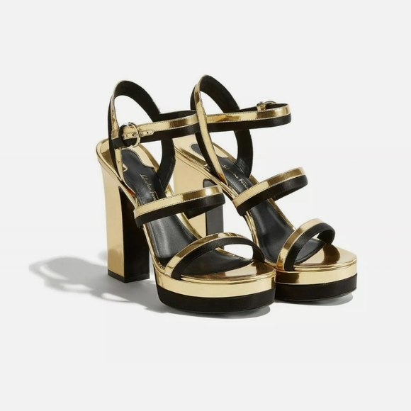 *NWB* Salvatore Ferragamo Ravenna Gold Platform Sandals, 8B - Picture 1 of 12